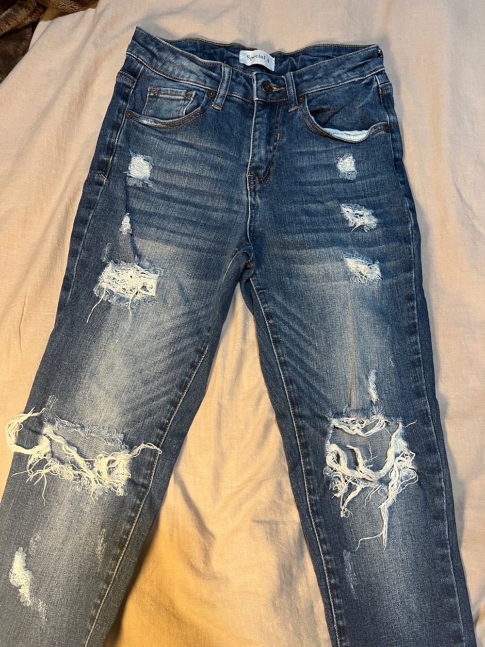 High-Rise Distressed Skinny Jeans - Dark Indigo